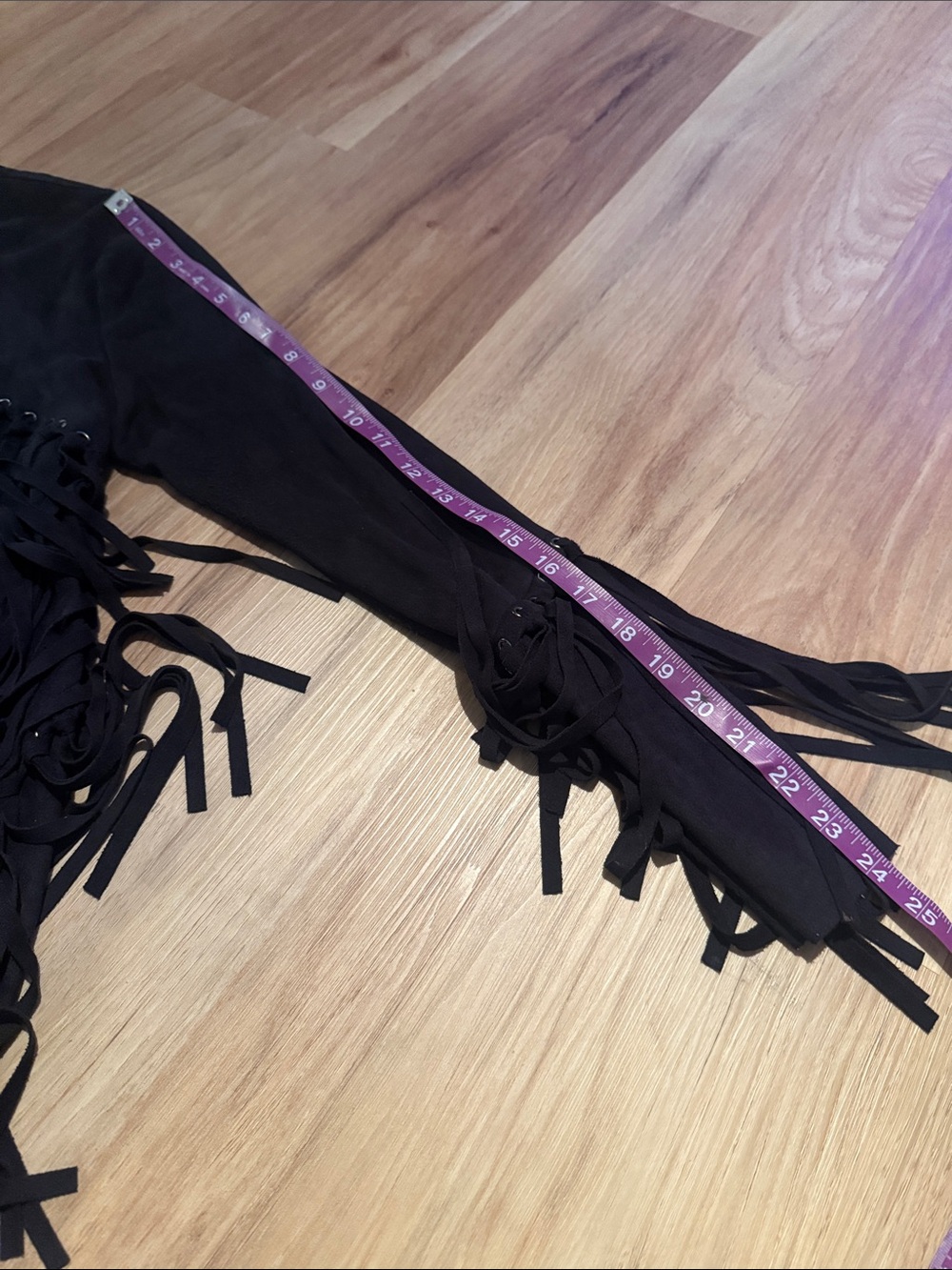 Black Faux Suede Grommet Fringe Open-Front Jacket - Picture 7 of 11